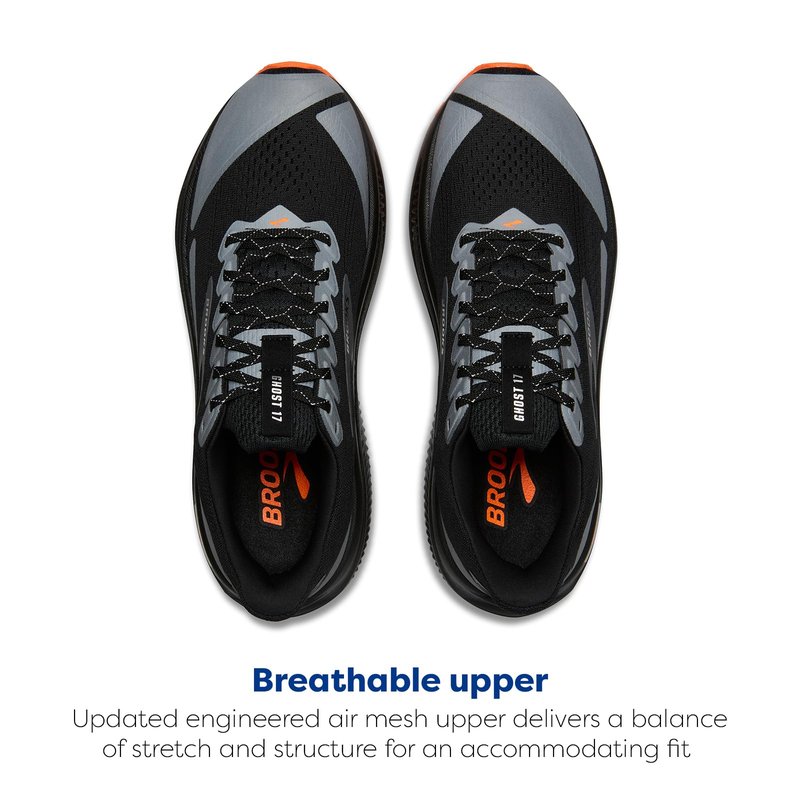 Brooks Women’s Ghost 17 Neutral Running Shoe - Black/Orange - 10.5 Medium