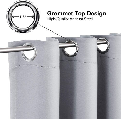 ChrisDowa Small Window Curtains - Grommet Thermal Insulated Room Darkening Panels, Light Grey, 29 x 50 Inch