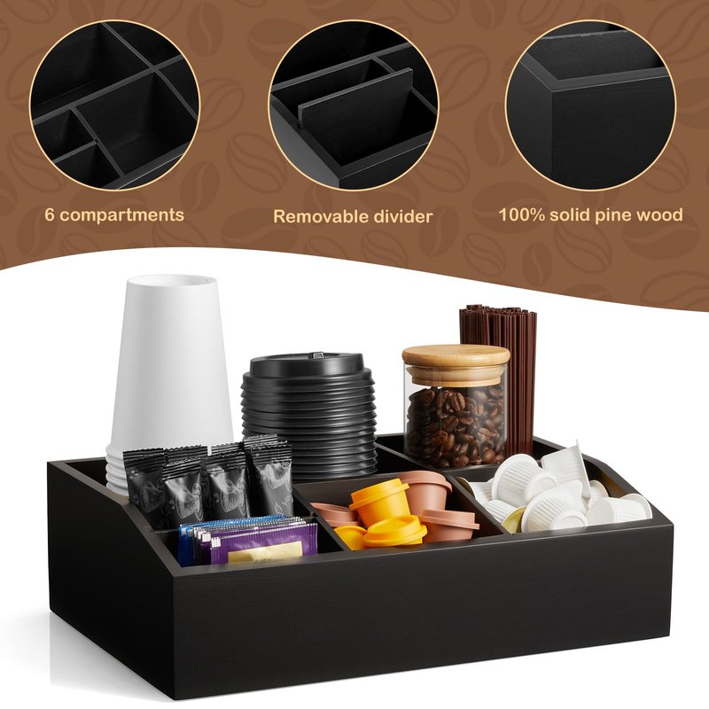 GCWSTJK Black Coffee Station Organizer for Countertop, Coffee Bar Accessories and Organizer, Coffee Pod Holder Storage Basket for K Cup Sugar Tea