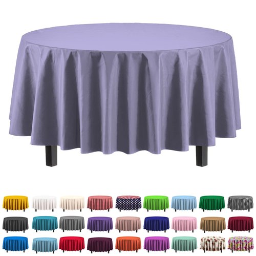 Exquisite Party Solids 6-Pack Premium Plastic Tablecloth 84in. Round Plastic Table Cover - Lavender