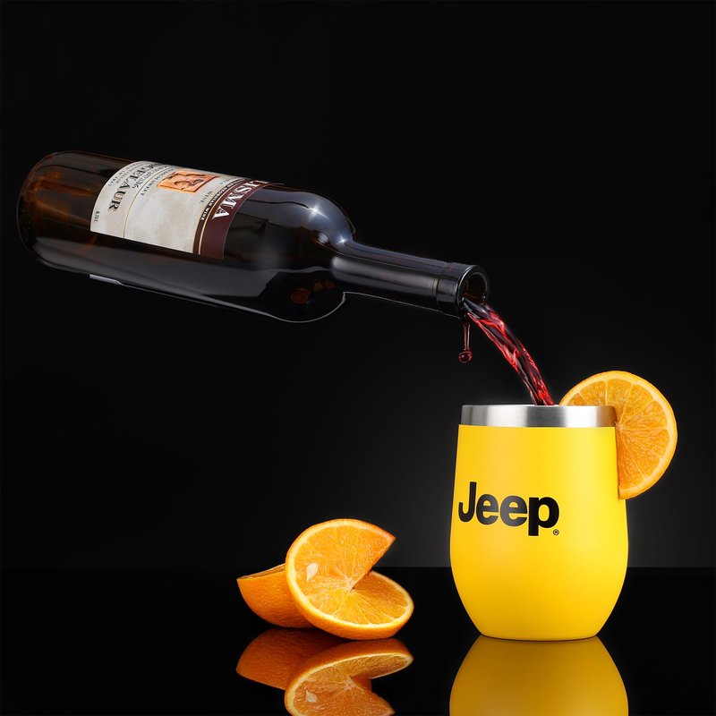 Jeep Insulated Wine Tumbler 12 oz - Double Wall Stainless Steel Thermal Tumbler with Copper Vacuum Insulation, Push-On Lid (Yellow)