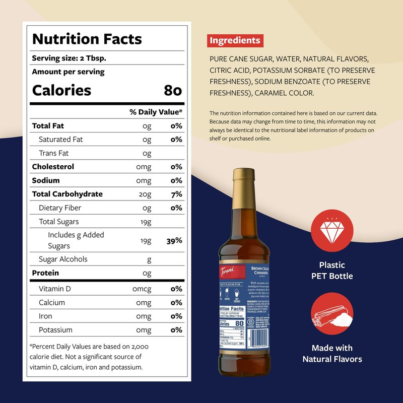 Torani Brown Sugar Cinnamon Coffee Syrup, Flavored Syrup for Drinks, Pump Included, 25.4 Fl Oz