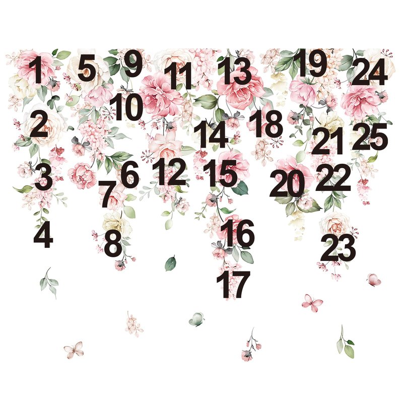 wondever Large Pink Flowers Wall Stickers Hanging Vine Floral Leaves Peel and Stick Wall Art Decals for Baby Nursery Girls Bedroom Living Room