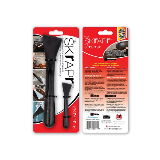 THE SKrAPr Plastic Scraper Tool, 2 Pack, Non-Scratch, 1.7 Inch Wide Blade, Long Ergonomic Handle, Heat Resistant (460F), Dishwasher Safe - Clean Ovens, Countertops, Hard Floors, Walls, and Windows