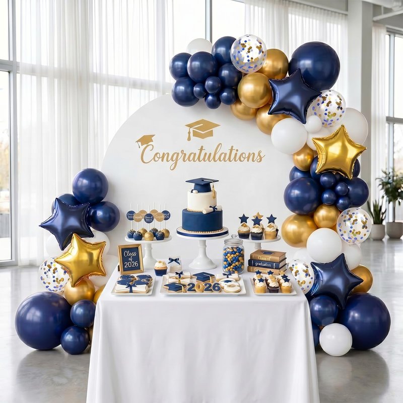 RUBFAC 176pcs Navy Blue Gold Balloons Arch Kit, Navy Blue Balloon Garland Metallic Gold White Confetti Balloon Foil Balloons for Baby Shower Birthday Party Wedding Anniversary Graduation Decoration