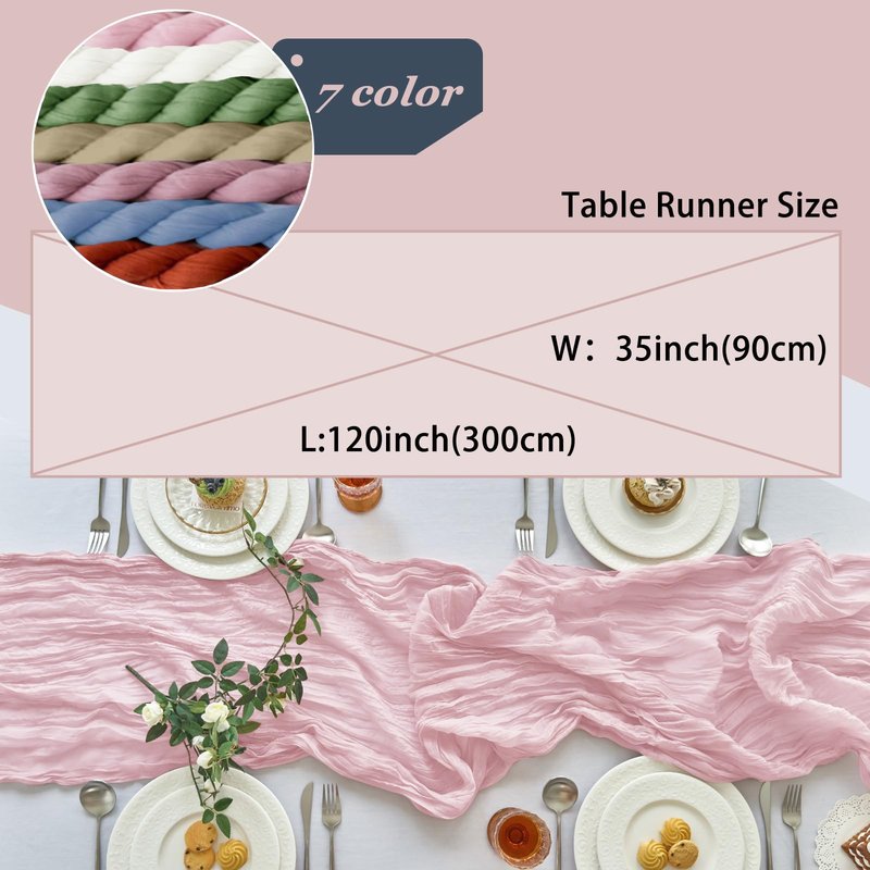 IVAPUPU 2 Pcs Cheesecloth Table Runner - 10ft Pink Boho Gauze Cheese Cloth Table Runners for Baby Shower Decorations Wedding Party Summer Garden Decor