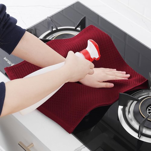 Homaxy 100% Cotton Waffle Weave Kitchen Dish Towels, Ultra Soft Absorbent Quick Drying Cleaning Towel, 13 x 28 Inches, 4-Pack, Burgundy
