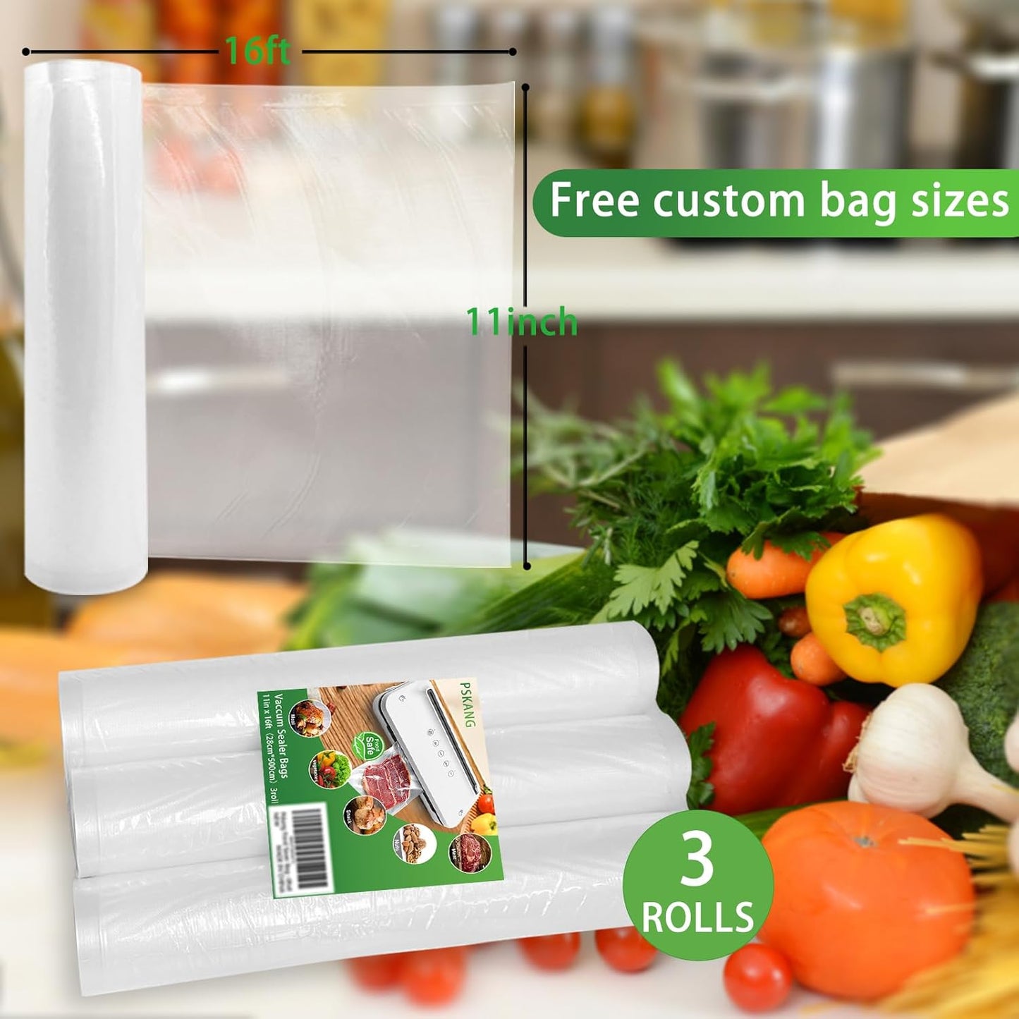Vacuum Sealer Bags Rolls - BPA-Free Heavy Duty 11" x 16' | Puncture Prevention for Airtight Food Storage