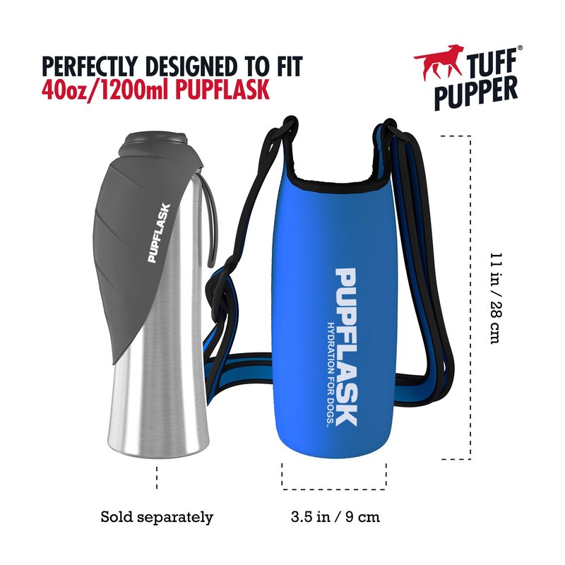 Tuff Pupper PupFlask Insulated Neoprene Dog Water Bottle Holder Sling with Wide Adjustable Shoulder Strap, Great for Travel, Walking, Hiking, Portable Pet Water Bottle Holder (40 OZ, Nebulas Blue)