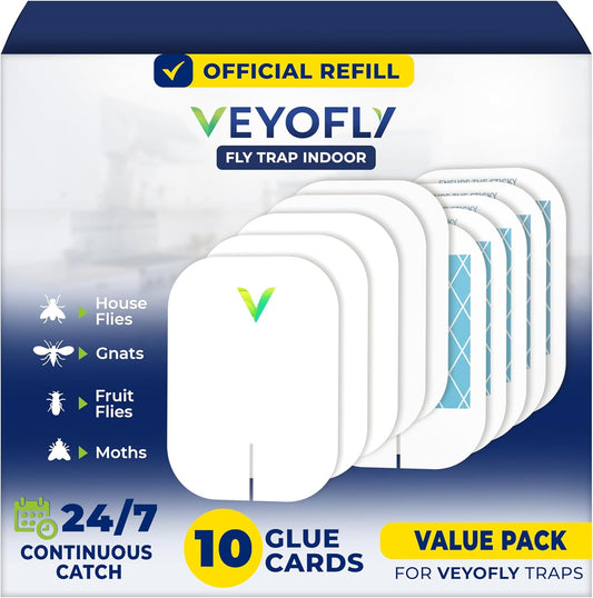 VEYOFLY Indoor Fly Trap Refill - Effective Fruit Fly & Gnat Catcher | 10 Pack for Home Use