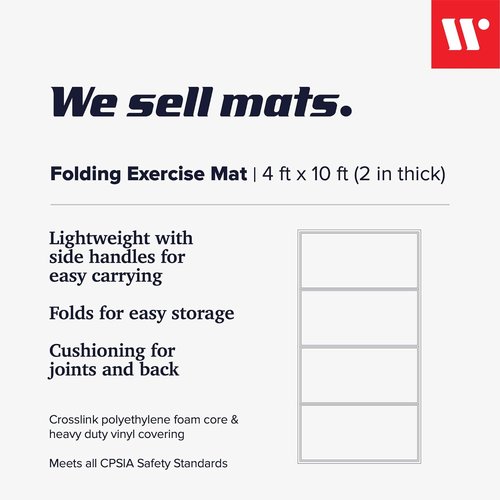 4ft x 10ft x 2in Fitness Mat - Lightweight, Foldable Exercise Mat for Personal Use
