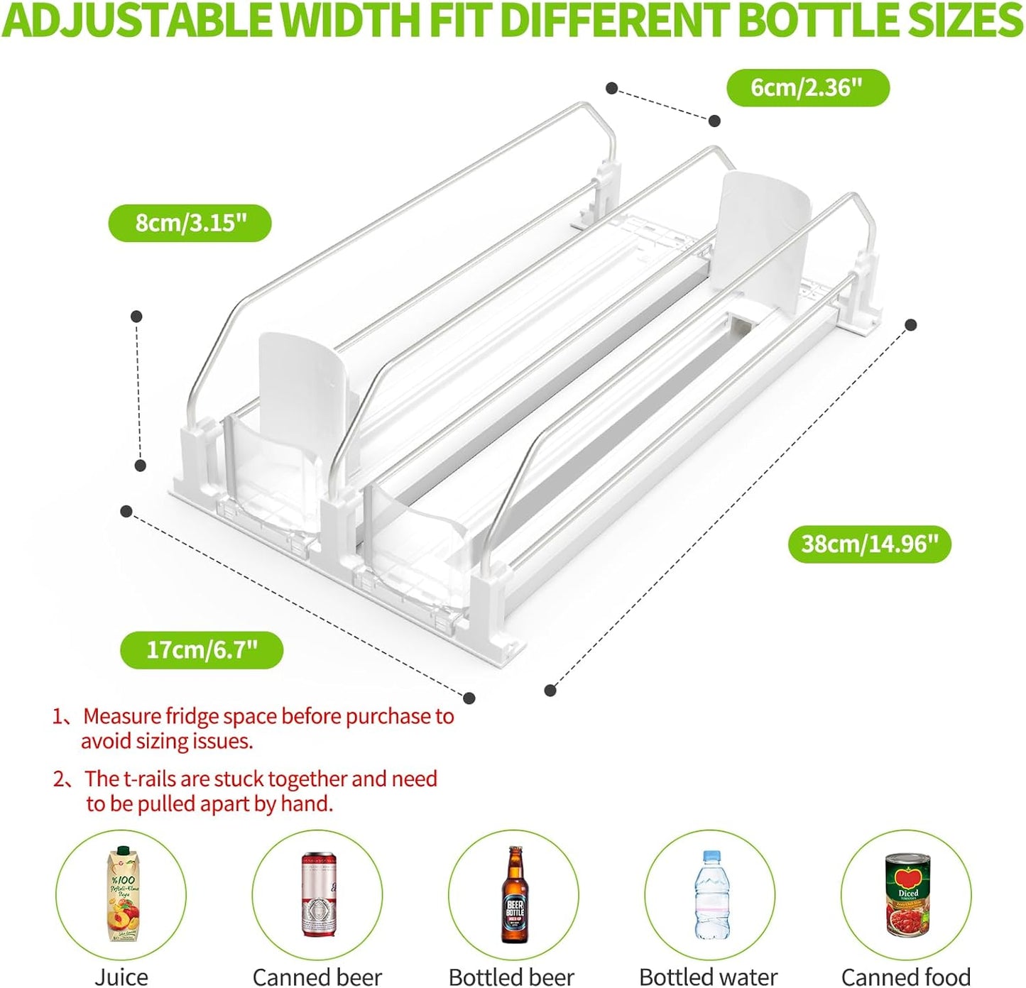 Skiennix Drink Organizer - Automatic Soda Can Dispenser for Fridge Holds Up to 10 Cans | 2 Rows