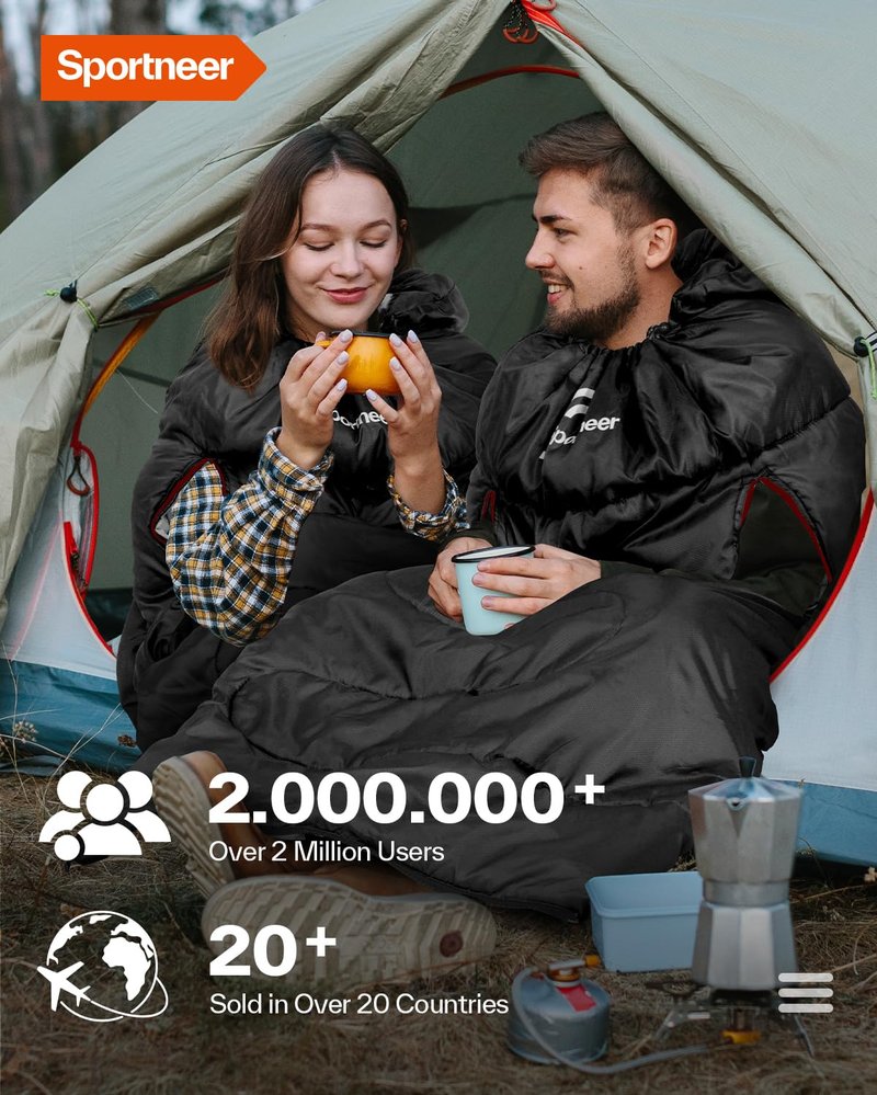 Sportneer Wearable Sleeping Bag for Adults & Kids – Walkable with Arm Zippers, 4 Season Lightweight Portable, Compact for Camping, Hiking, Backpacking, Travel & Outdoor Events