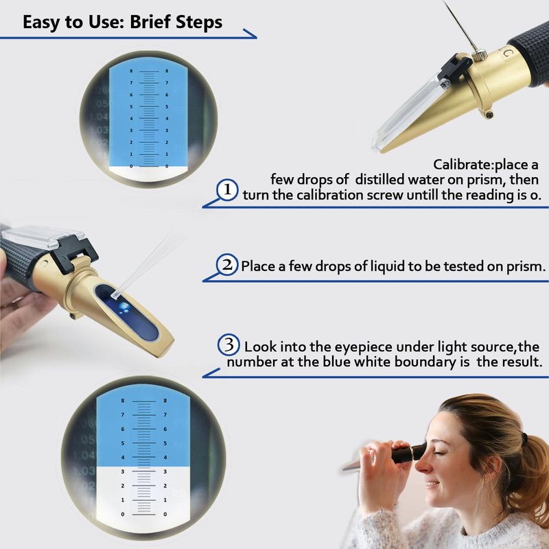 Dual Scale Brix Refractometer for Measuring Sugar Content in Food and Drink.