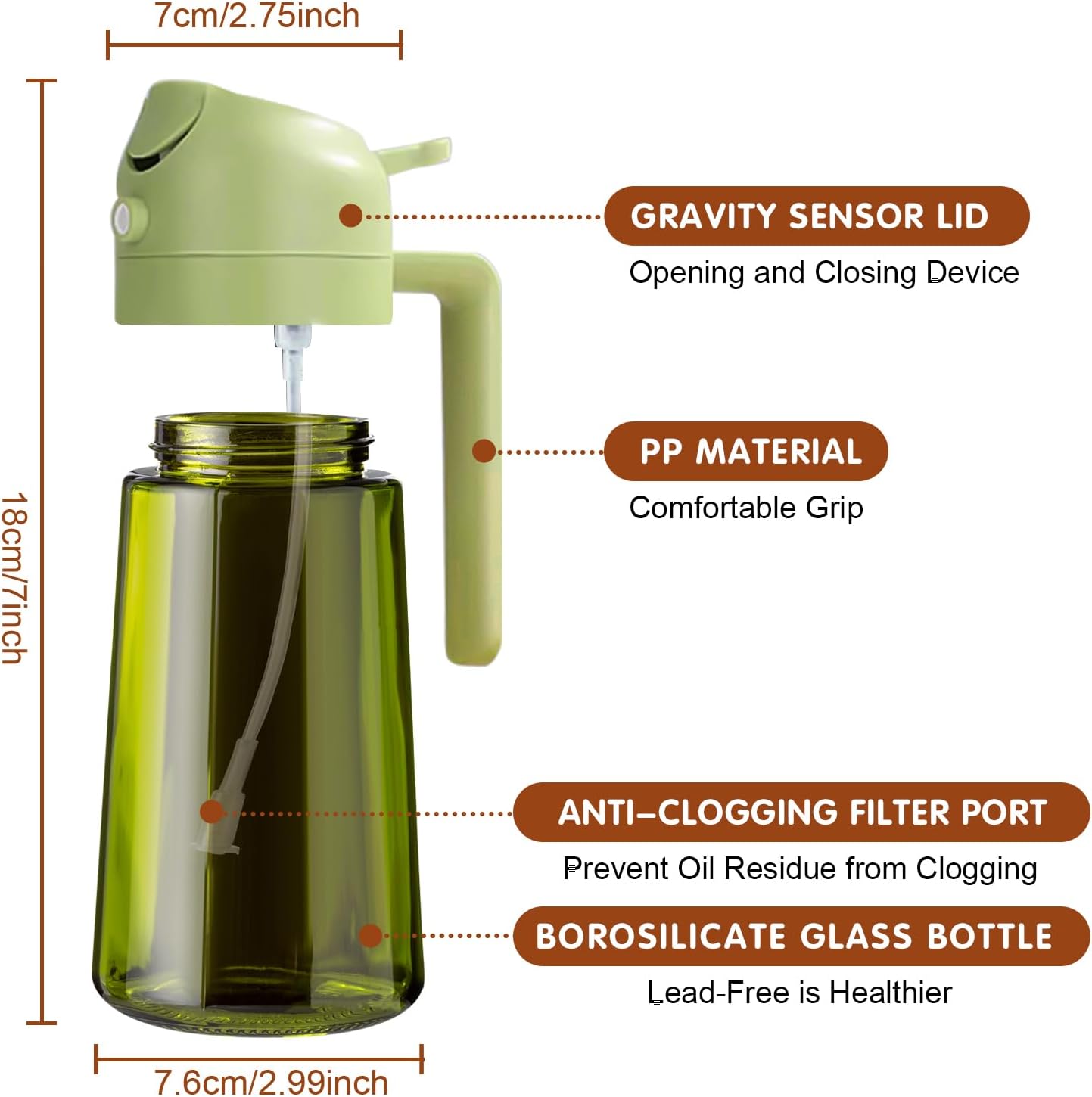 YARRAMATE 2PCS 16oz Oil Sprayer - Food-Grade Olive Oil Dispenser | Premium Dark Green Glass for Kitchen & BBQ