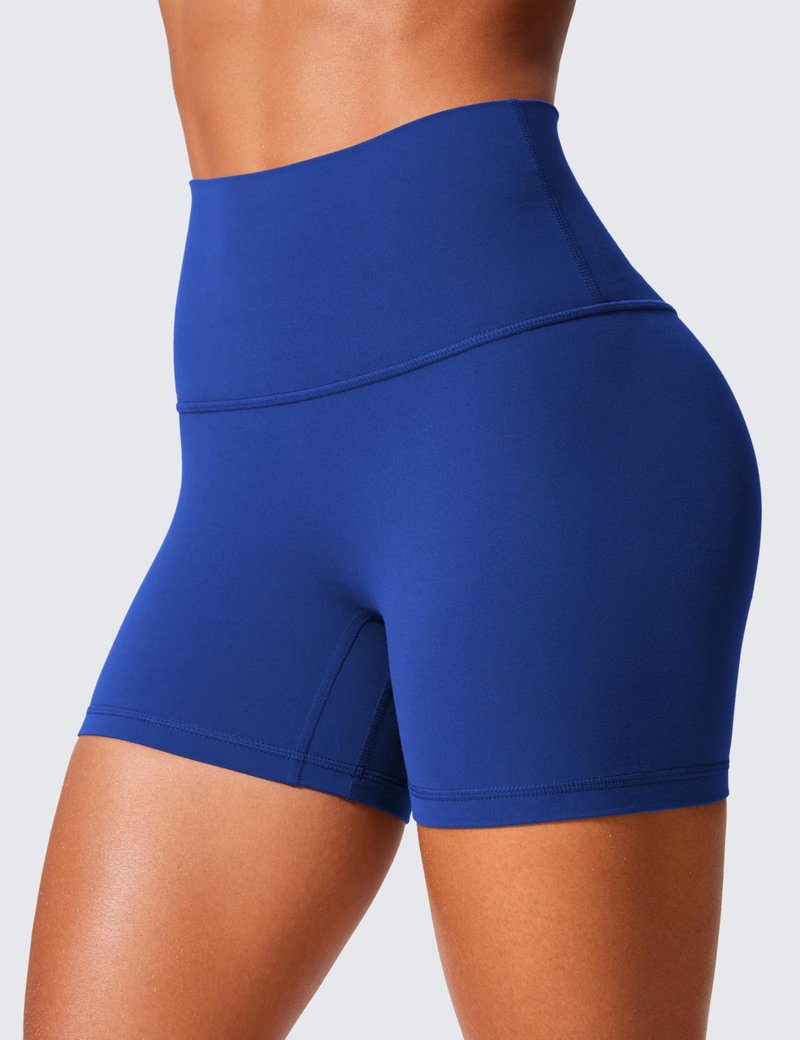 CRZ YOGA Secretsculpt Butterlift Biker Shorts 4" - No Front Seam High Waisted Womens Workout Gym Booty Scrunch Butt Waves Blue Small