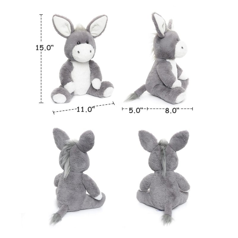 WEIGEDU Adorable Gray Donkey Plush Toy - 15 Inch Soft & Cuddly Stuffed Animal Donkey, Perfect for Kids, Babies, Toddlers - Farm Animal Gift