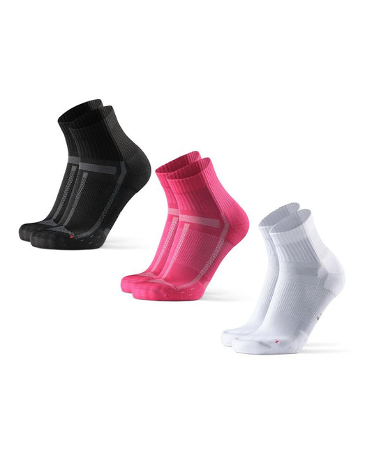 DANISH ENDURANCE Running Socks for Men Women, QuarterLength Anti Blister, Sport, Multicolor (1x Black, 1x Pink, 1x White), Medium