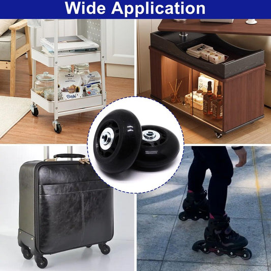 S SYDIEN 64mm x 24mm Luggage Suitcase Replacement Wheels, Black Inline Skate Wheels, Silent PU Caster Wheel Bearings Repair Kit for Trolley Carry-on Roller Travel Bag, 2 Pack