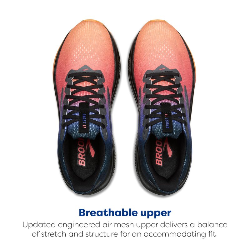 Brooks Women’s Ghost 17 Neutral Running Shoe - Night/Blue/Papaya - 13 Medium