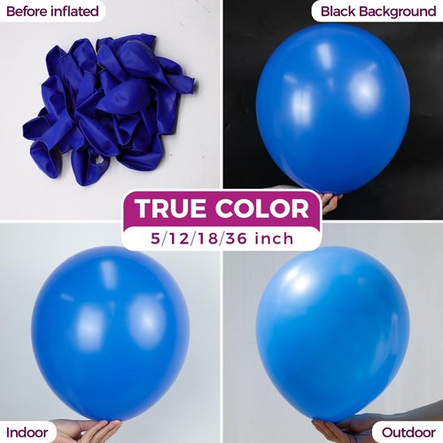 Bezente Royal Blue Giant Balloons 36 Inch - 8 Pack Jumbo Large Round Dark Blue Latex Balloon for Birthday Bridal Shower Graduation Baseball Nautical Party Decorations