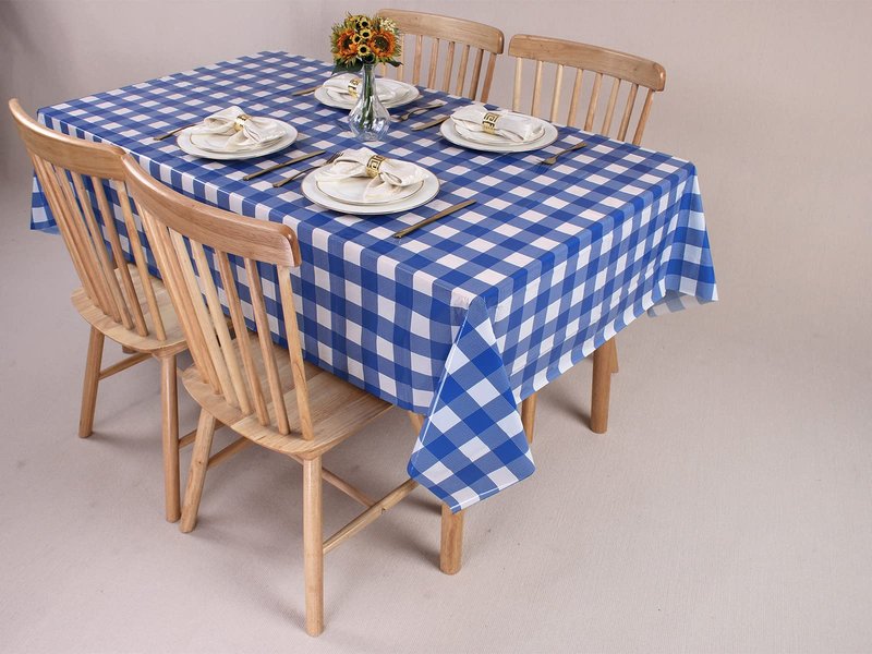 Kesfey 8 Packs Bule and White Checkered Tablecovers 54 x 108 Inches Disposable Party Picnic Table Cloth SpillProof Plastic Gingham Tablecovers for Camping Decoration Party Favors