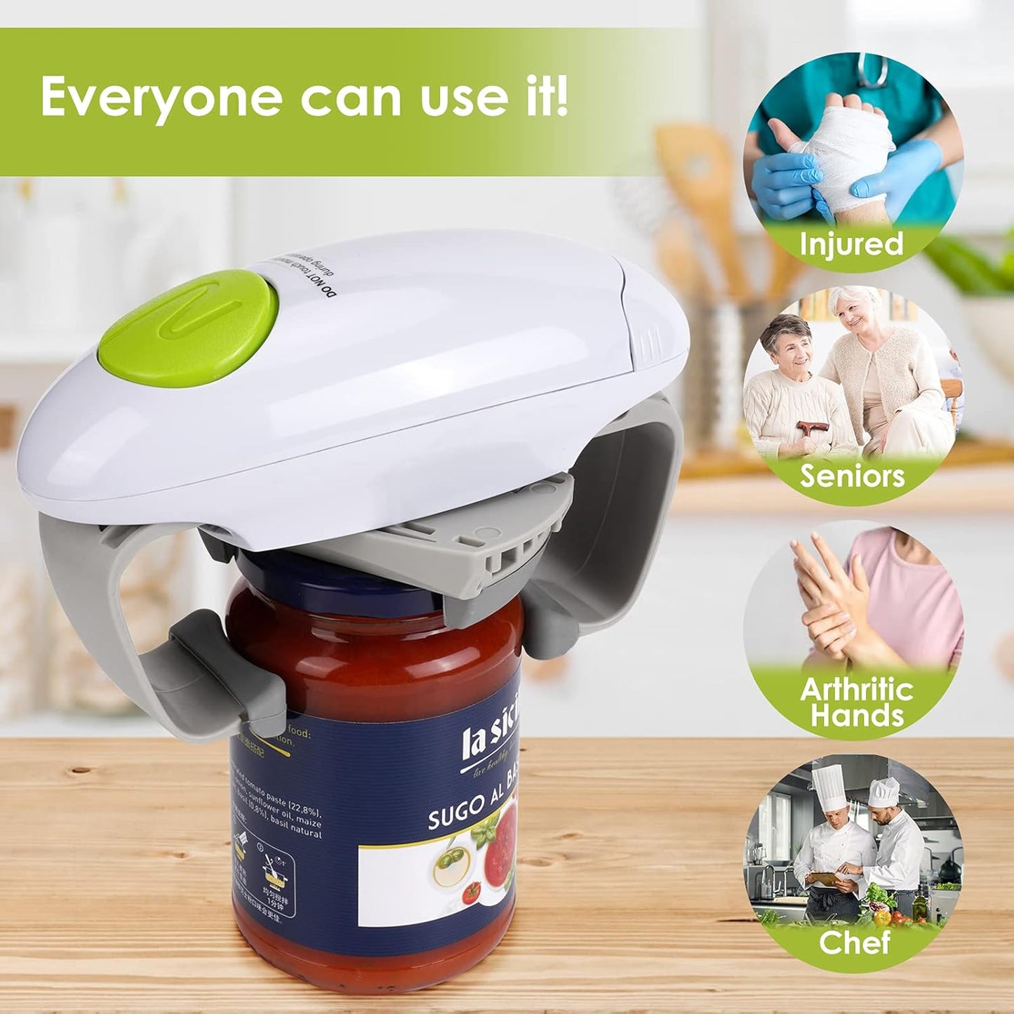 Skiennix Electric Jar Opener - Automatic Hands-Free Kitchen Gadget for Effortless Opening | White