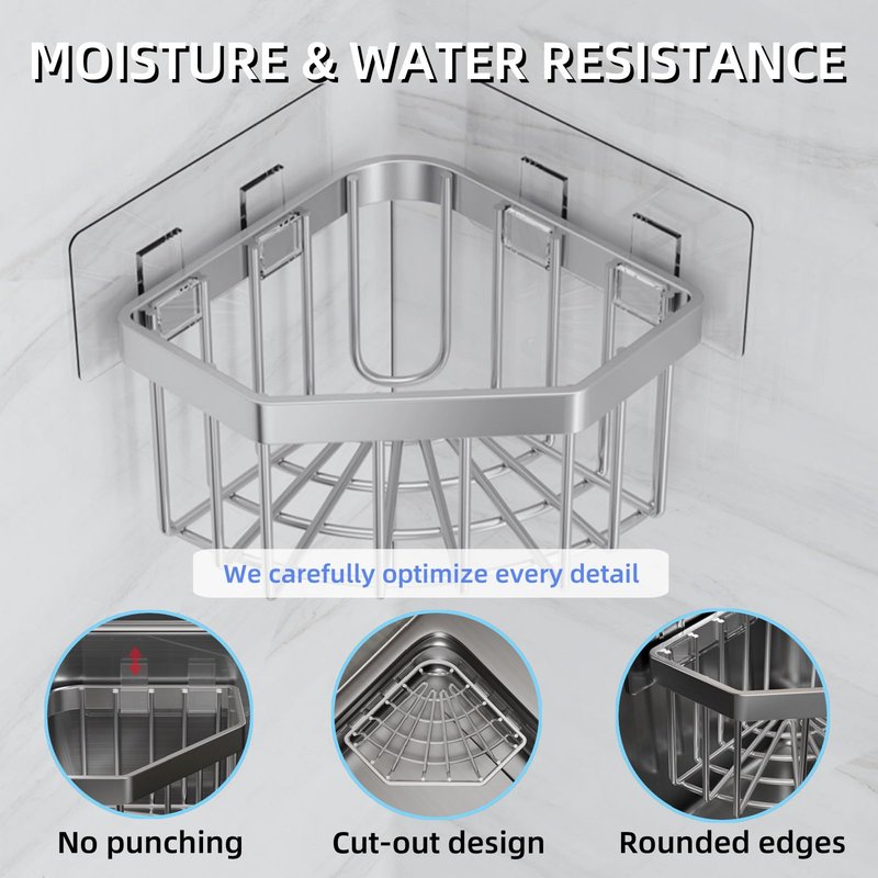 COKOEYSDR Wall Mounted Sink Caddy Organizer, Carbon Steel Kitchen Sponge Holder with 2 Adhesive Hooks, Triangular Drain Rack, 5.27x5.27x3.54 Inch (Grey)