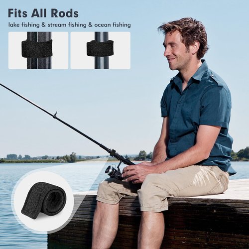 Fishing Rod Straps, 6Pcs Fishing Rod Ties Stretchy Fishing Pole Straps Fishing Rod Wrap Fishing Rod Accessories, Black