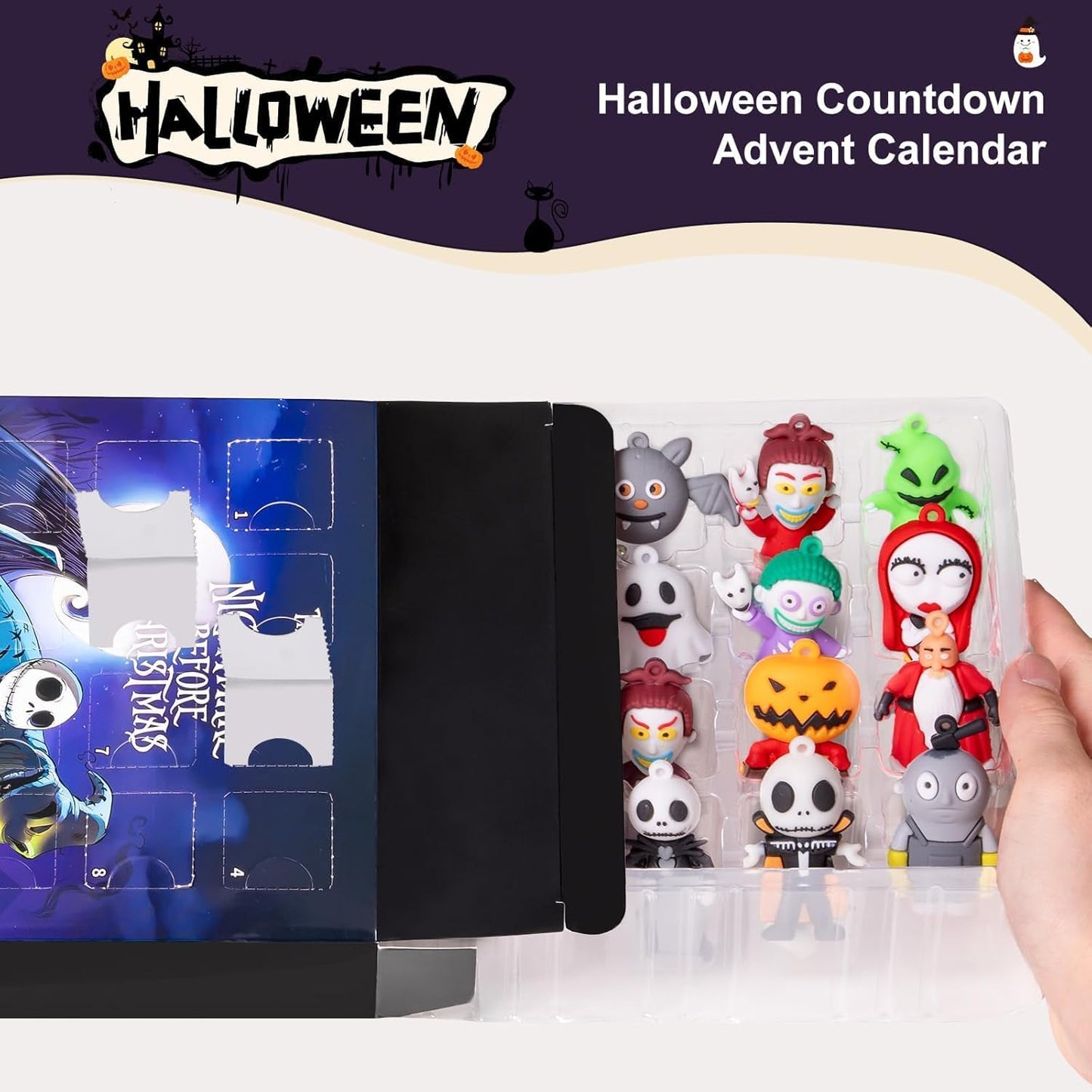 Nightmare Before Christmas Advent Calendar 2025 - 24 Scary Gifts & Collectible Horror Figures (Black)