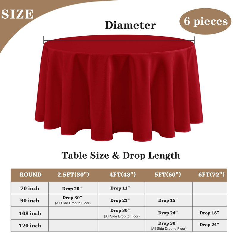 Fitable 6 Pack Red Round Table Clothes - 70 Inches in Diameter - Stain Resistant and Washable Tablecloths, Polyester Fabric Table Covers for Wedding, Party, Banquet, Gathering