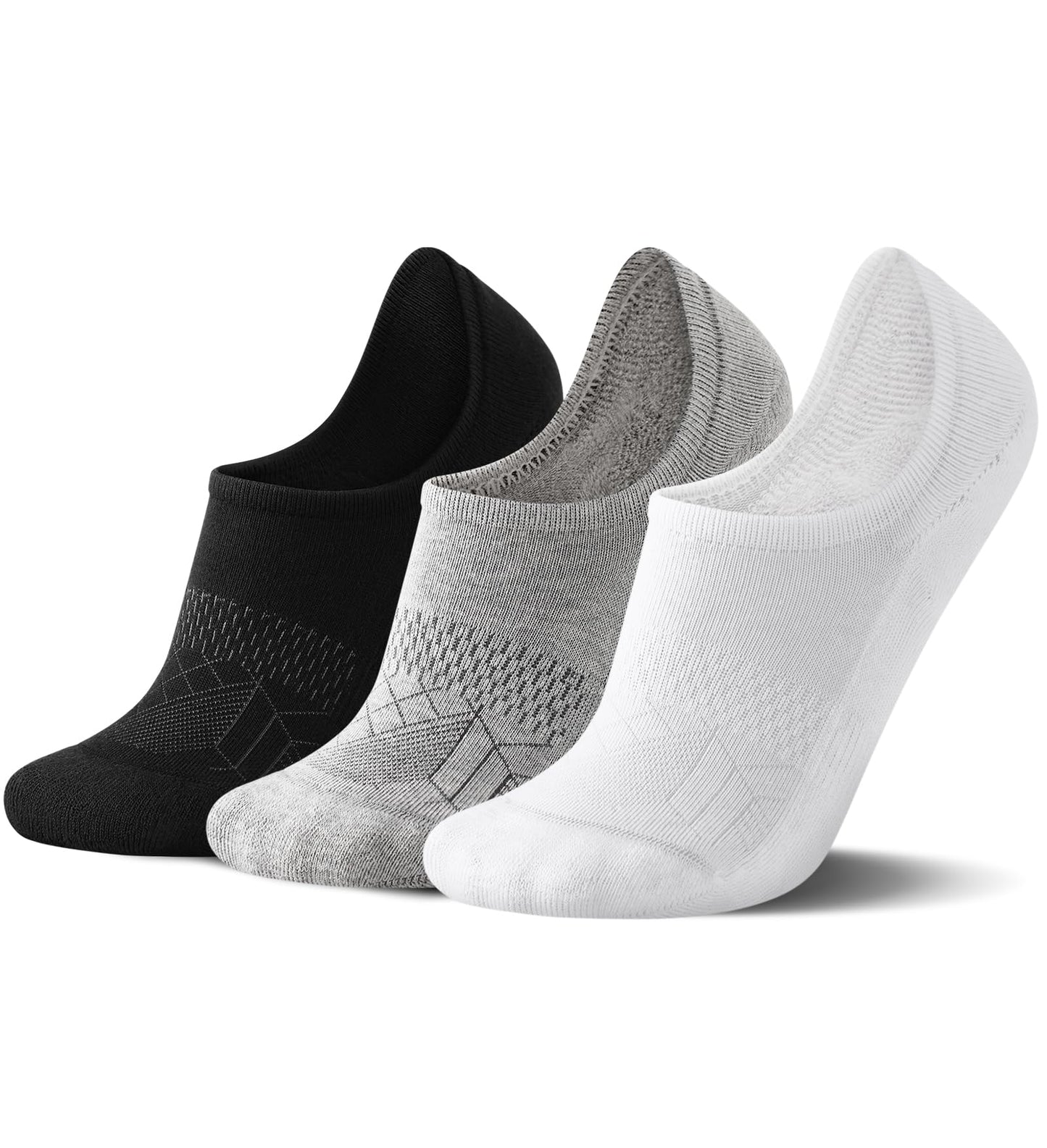 FITRELL No Show Socks Womens and Men - Athletic Cushioned Low Cut Ankle Socks Invisible Non-slip Liner, 3 Pairs Black+White+Grey, Large