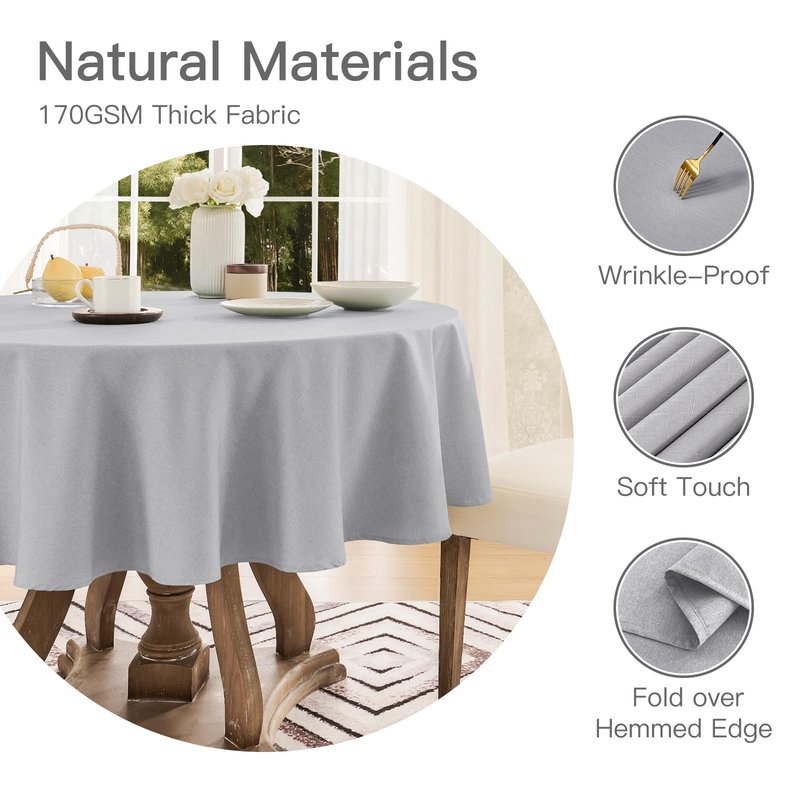 Veblandy Tablecloth Linen Textured Waterproof & Stain Resistant Table Cloth Wrinkle Free Decorative Fabric Farmhouse Table Cover for Dining/Party/Buffet/Wedding, 60 x 60 Inch, Light Grey