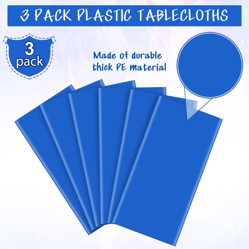 YIDAKO 3Pcs Navy Blue Tablecloths,Disposable Plastic Tablecloth,Waterproof Dark Blue Rectangle Table Cover for Graduation Birthdays Weddings Anniversary Party Decorations,54 x 108 Inch