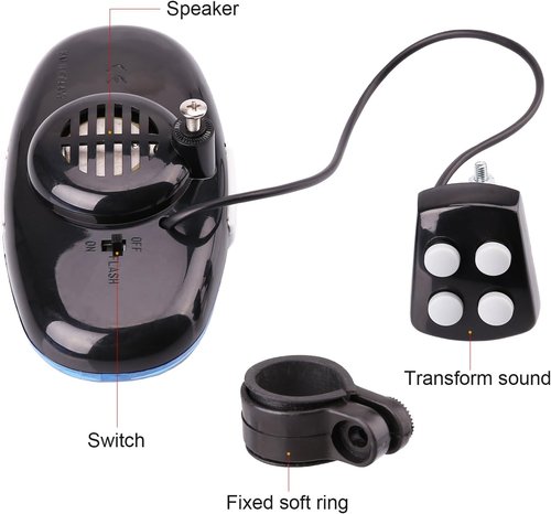 Bike LED Horn Siren with 6 Lights & 4 Sounds - Waterproof Bicycle Police Accessories