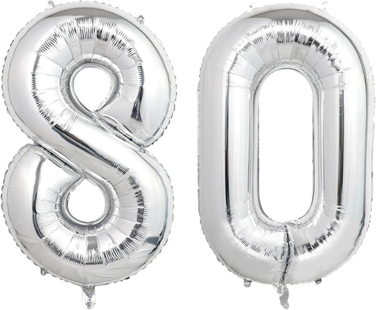 Number Balloons | Giant Silver 80 Balloon - 40 Inch for 80th Birthday & Anniversary Celebrations