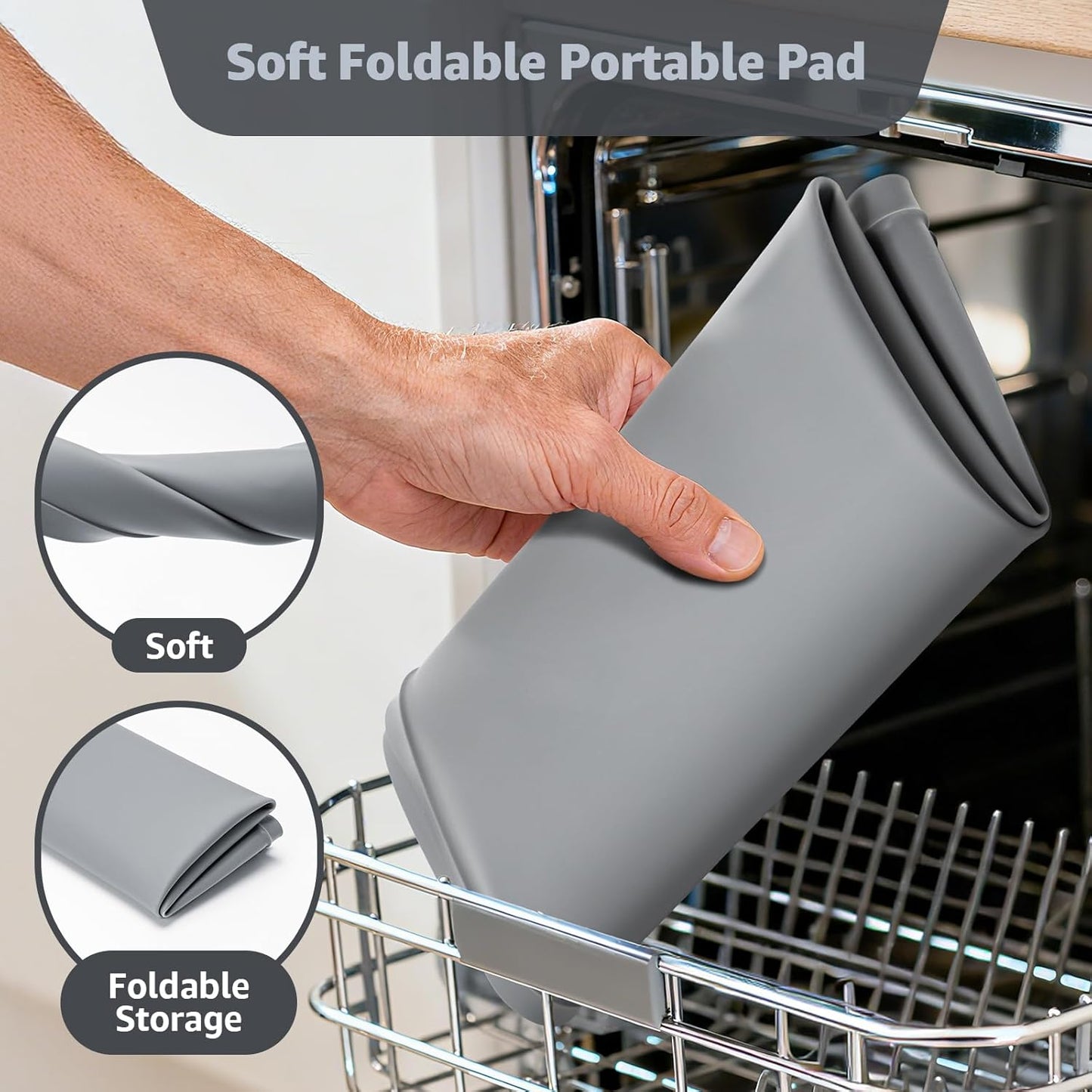 Skiennix Washing Machine Drain Pan - Waterproof Silicone Mat with 0.78'' Raised Edges | 27''x27'' Gray