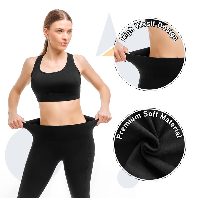Leafigure 2 Pack Leggings with Pockets for Women, High Waisted Soft Leggings for Yoga Gym Black/Brown XXL