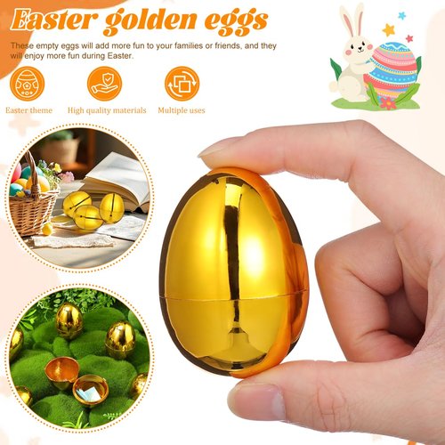 DECHOUS 12Pcs Golden Plastic Easter Eggs Fillable 2.4 Inch Easter Baskets Stuffers Shiny Metallic Empty Eggs for Hunt Game, Spring Festive Party Favor, Classroom Prizes