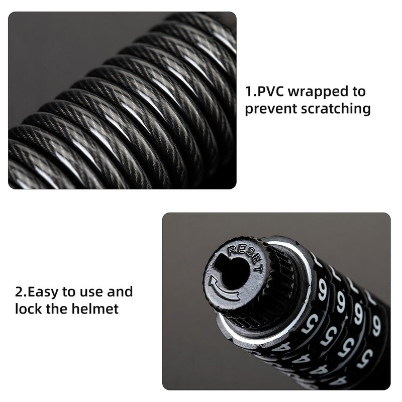 ROCKBROS Motorcycle Helmet Lock - 4 Digit Retractable Cable Lock for Bike, Stroller, Luggage