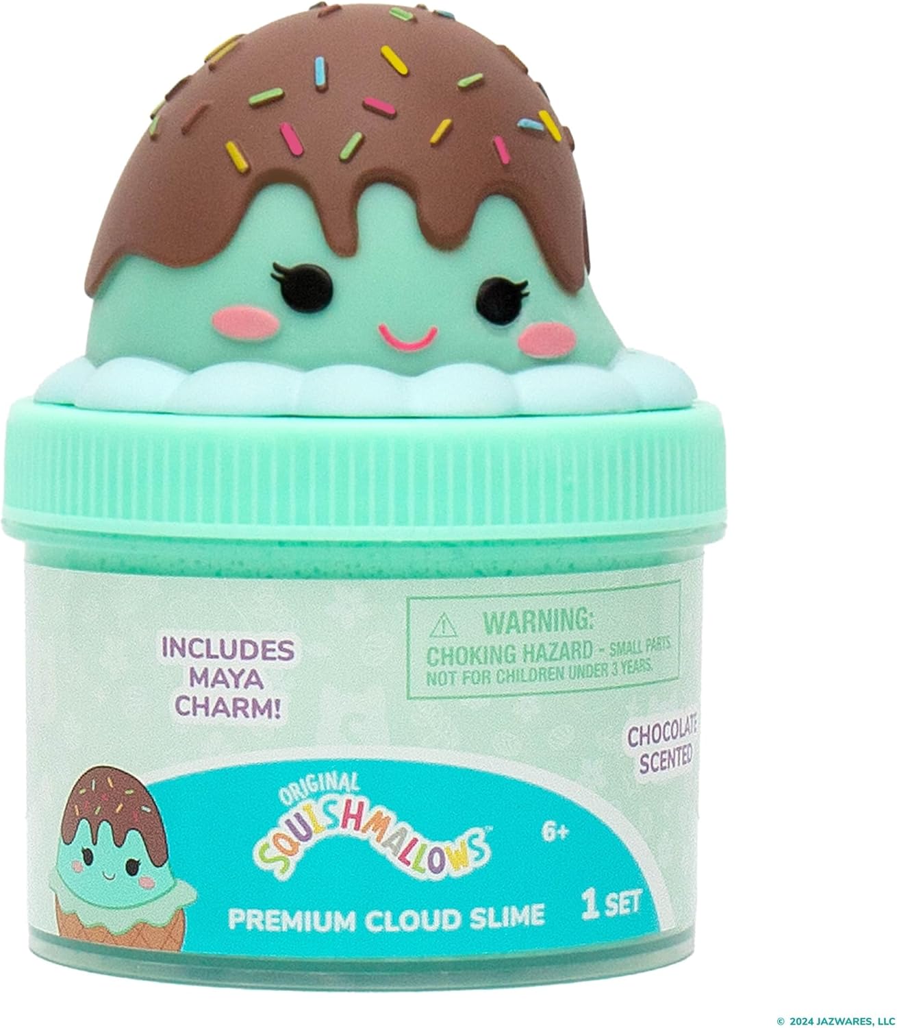 Squishmallows Maya The Ice Cream Cloud Slime - Chocolate-Scented 8 oz. Storage Container with Figurine Topper & Rubber Charm