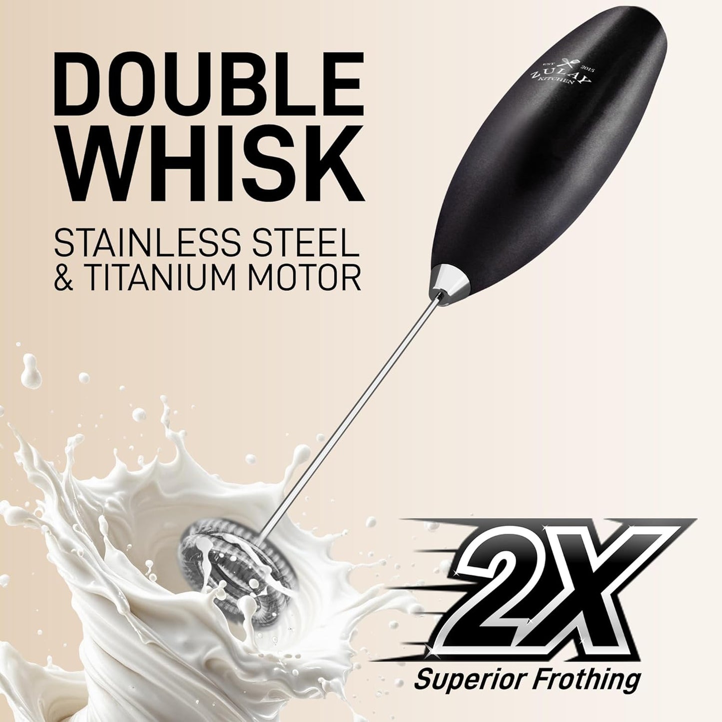 Zulay Kitchen Whisk Milk Frother - Powerful Handheld Foam Maker for Coffee & Lattes | Includes 4 Duracell Batteries