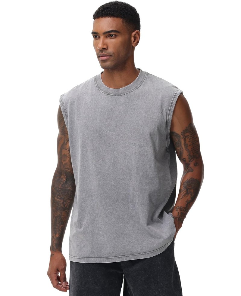 SnowElve 3 Pack Mens Workout Tank Tops Sleeveless Tee Shirts Men Muscle Shirt Gym Acid Wash T Shirts Running Beach Loose Fit Tee(ACGYBK,3XL)
