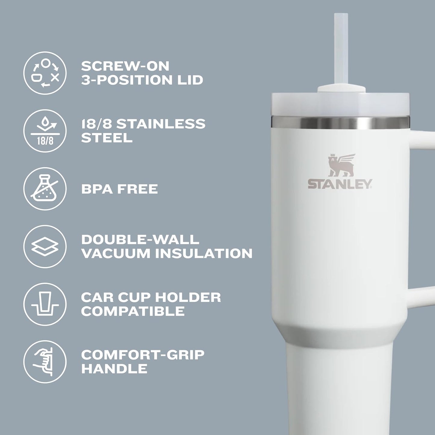 STANLEY Quencher H2.0 Tumbler - 40 oz Insulated Stainless Steel with Handle & Straw | BPA-Free | Black 2.0