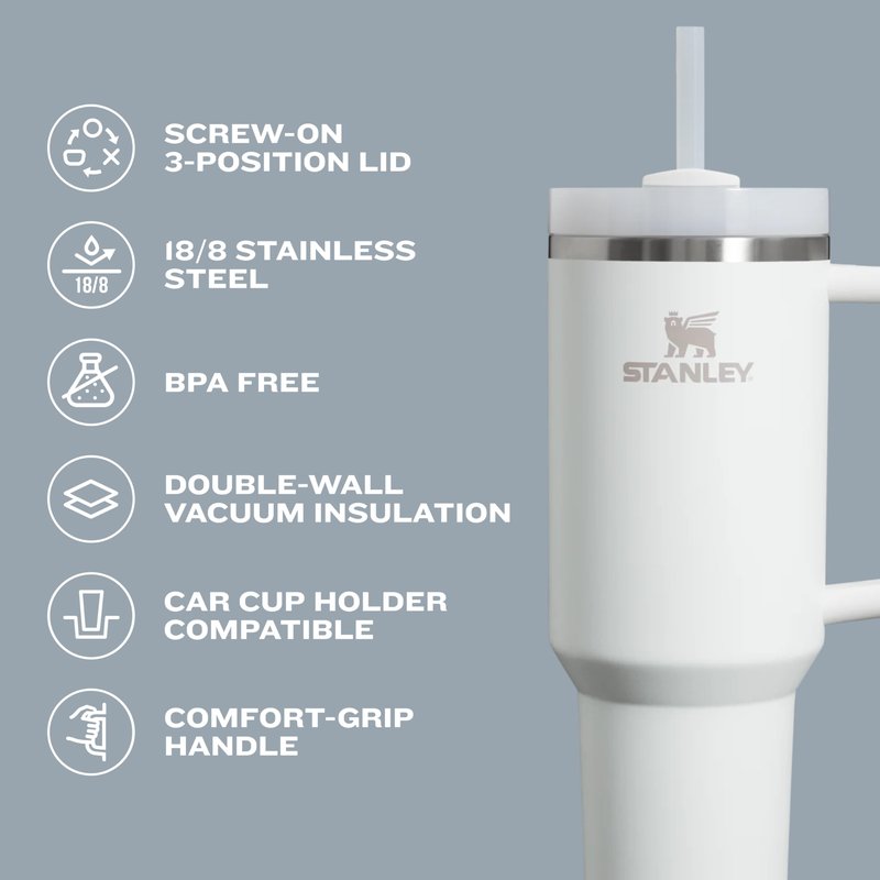 Stanley Quencher H2.0 Tumbler with Straw 14 oz | Flowstate 3-Position Lid | Cup Holder Compatible for Travel | Insulated Stainless Steel Cup | BPA-Free | Ash