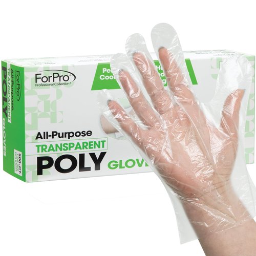 ForPro Disposable Poly Gloves, Food Grade, BPA-Free, Latex-Free, Powder-Free, Lightweight Plastic Gloves for Cooking, Food Prep, Food Service, One Size Fits Most, Clear, 500-Count