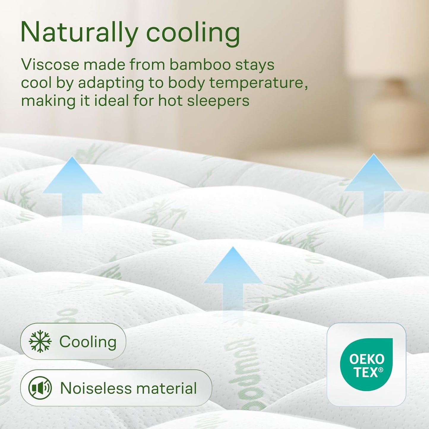 Niagara Sleep Solution Ultra Soft King Size Mattress Topper - Bamboo Viscose Pillow Top for Back Pain Relief | Naturally Cooling, Sage