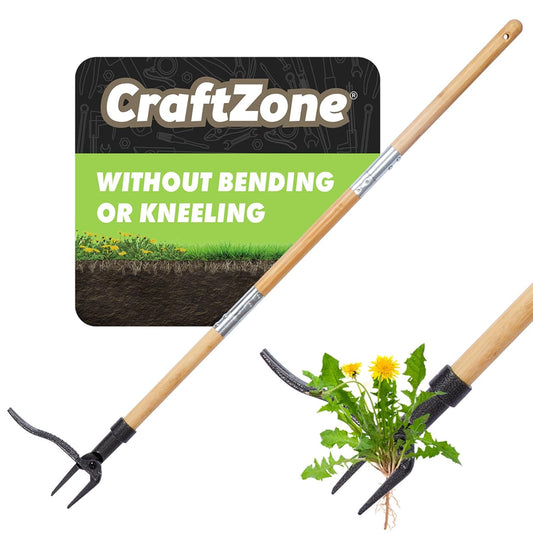 Skiennix Stand-Up Weed Puller Tool - 4-Claw Steel Head with Wooden Handle | Effortlessly Remove Weeds Without Bending