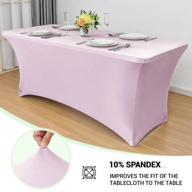 Obstal 6ft Stretch Spandex Table Cover for Standard Folding Tables - Universal Rectangular Fitted Tablecloth Protector for Wedding, Banquet and Party, 72L x 30W x 30H Inches, Light Pink, 2pc