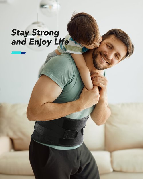 Fitomo Back Brace for Lower Back Pain Relief, Carbon Fiber Support, Ergonomice Curved, Ultra-thin Air Mesh, Lightweight and Adjustale Design, Size L